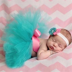 Newborn Aqua Blue Tutu and Headband Photography Prop